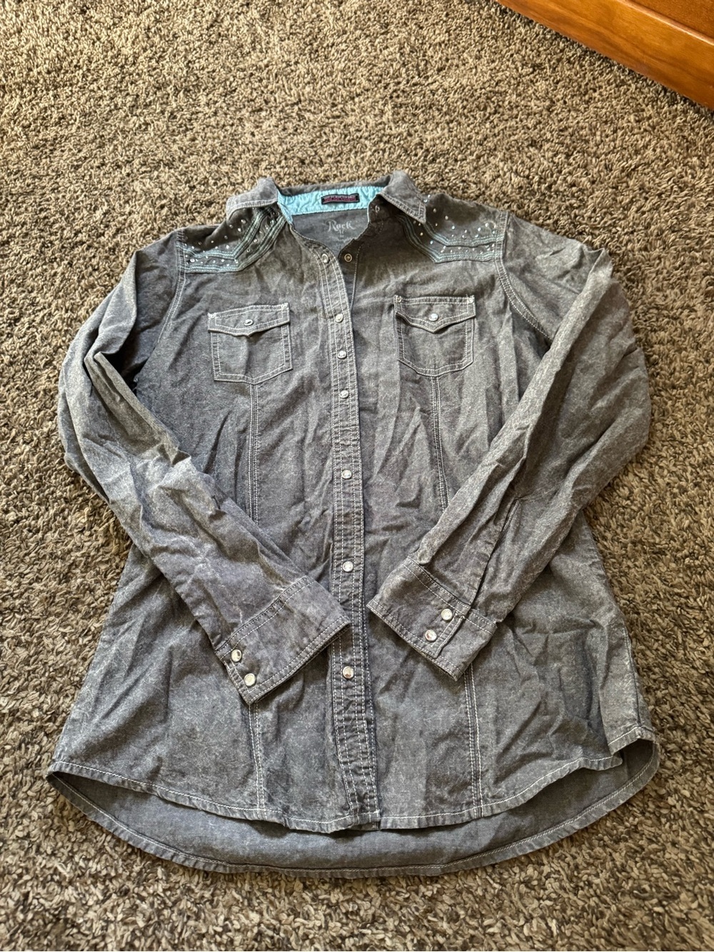 Wrangler Grey Button-Down Western Shirt with Stud Details